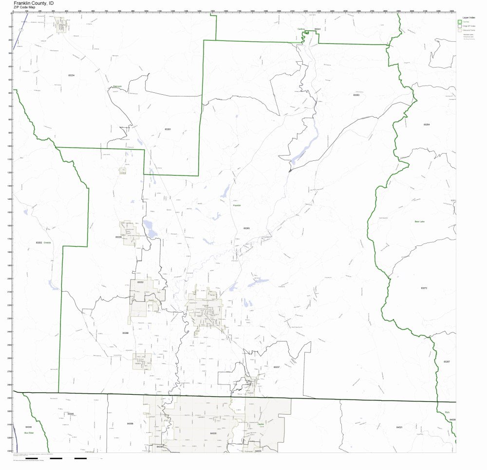 Franklin County, Idaho ID ZIP Code Map Not Laminated