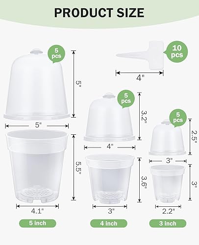Vista 32 de homenote Macetas transparentes para vivero, maceta de 3/4/5 pulgadas para plantar plántulas de plástico con agujeros de drenaje, flor de iniciación