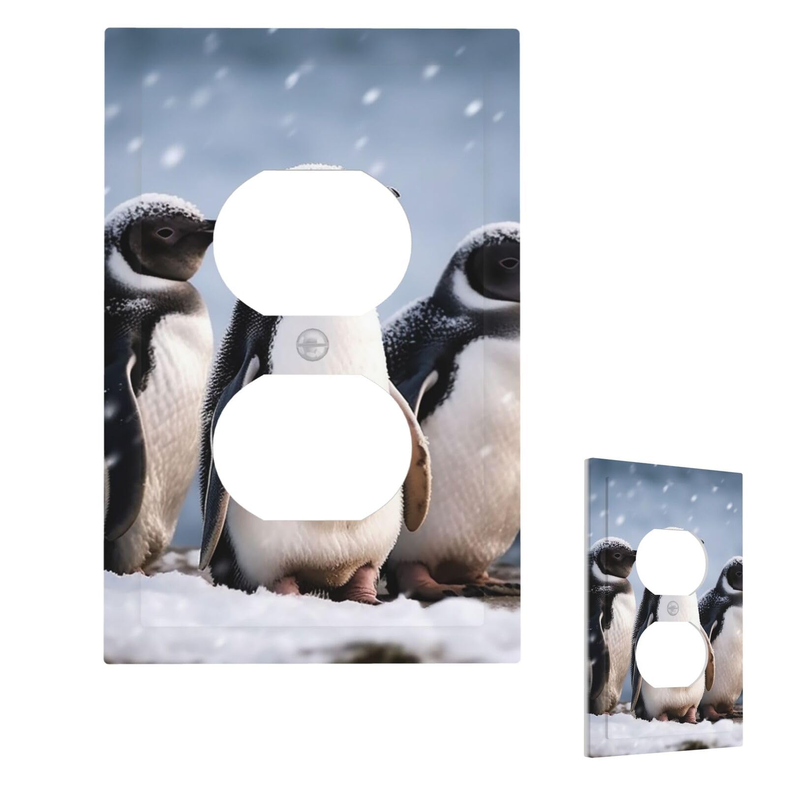 Young Penguins with Snow Wall Plate Cover Duplex, Modern Decorative Light Switch Cover Unbreakable Receptacle Outlet Covers for Living Room Bedroom Decor