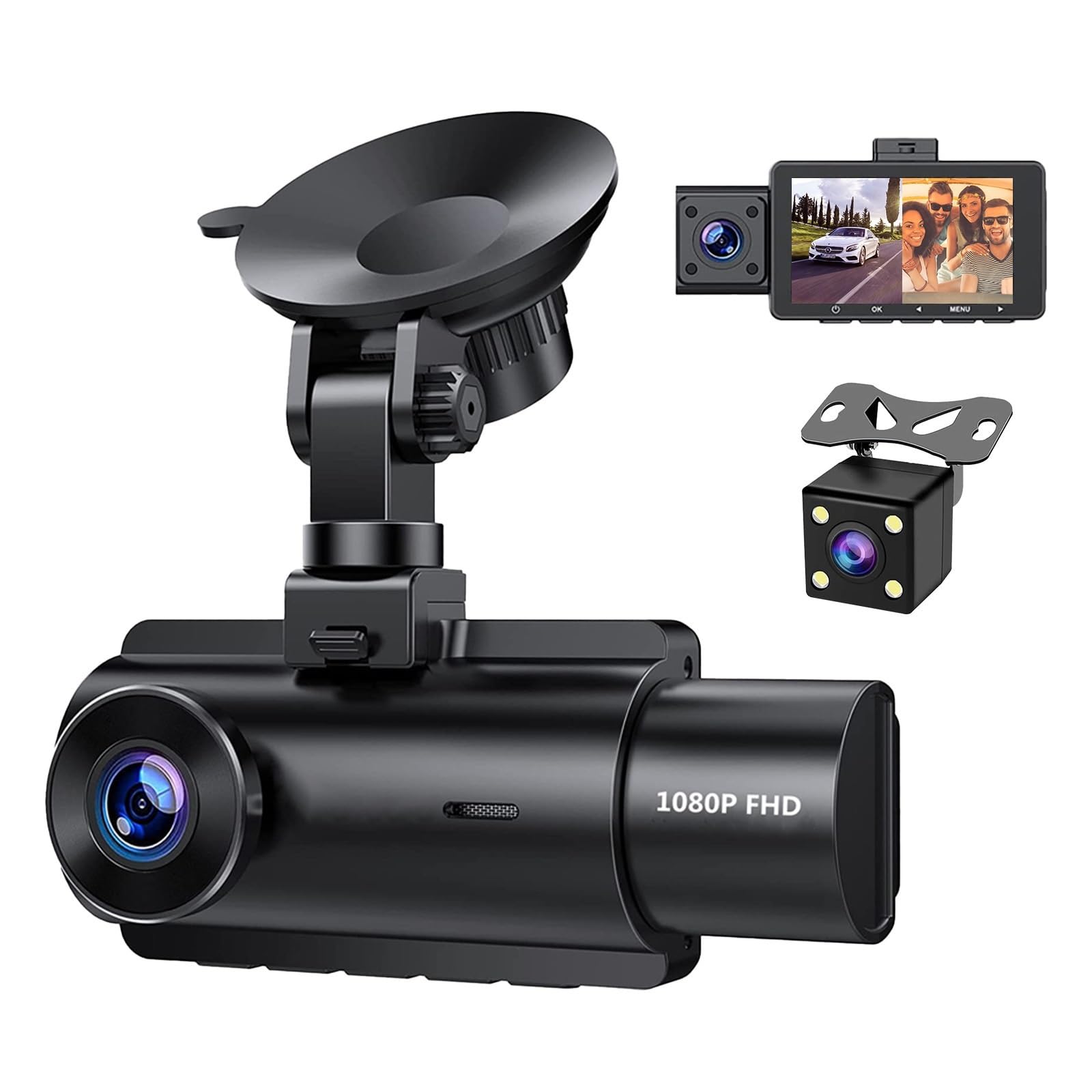 Kamera samochodowa, WiFi 3-kanałowa Kamera 1080P Wbudowany GPS 3-calowy Ekran Rejestratory Samochodowe Rejestrator Wideo Samochodowa, dla samochodów