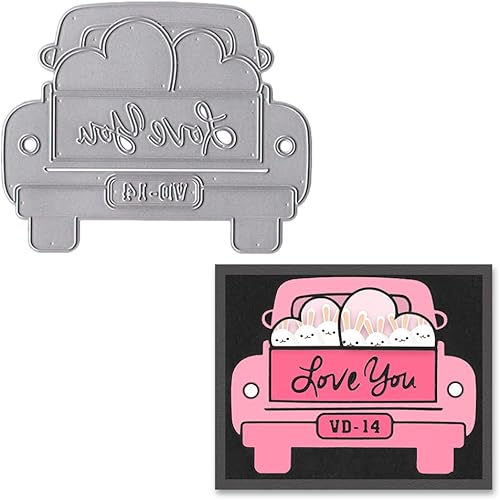 Estivaux Troqueles de camión de corazón para el día de San Valentín para hacer tarjetas, juegos de troqueles de corte de palabras de amor de San