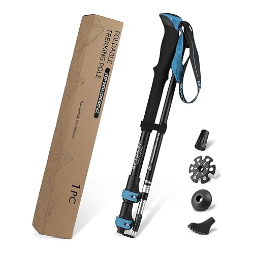 GPTCAMP Hiking Stick,1PC Trekking Pole Collapsible Hiking Pole,Lightweight Folding Adjustable Travel Walking Stick with EVA Foam Grip for Men Women,Blue