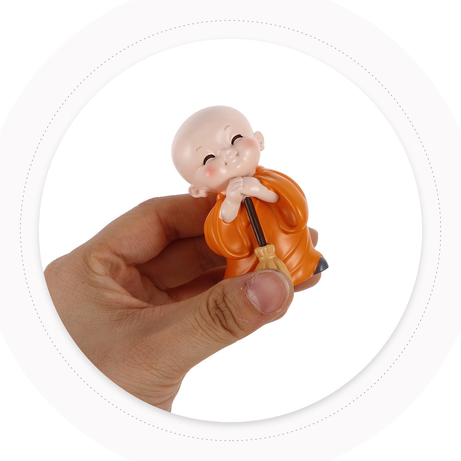 4 Piezas Mini Figuras de Monje de Resina Naranja