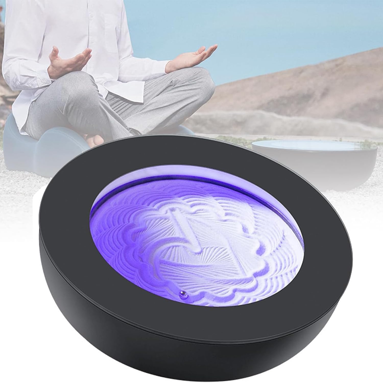 Bandeja de pintura de arena para meditación con 19 patrones y luz LED, accesorios zen para aliviar el estrés y la ansiedad