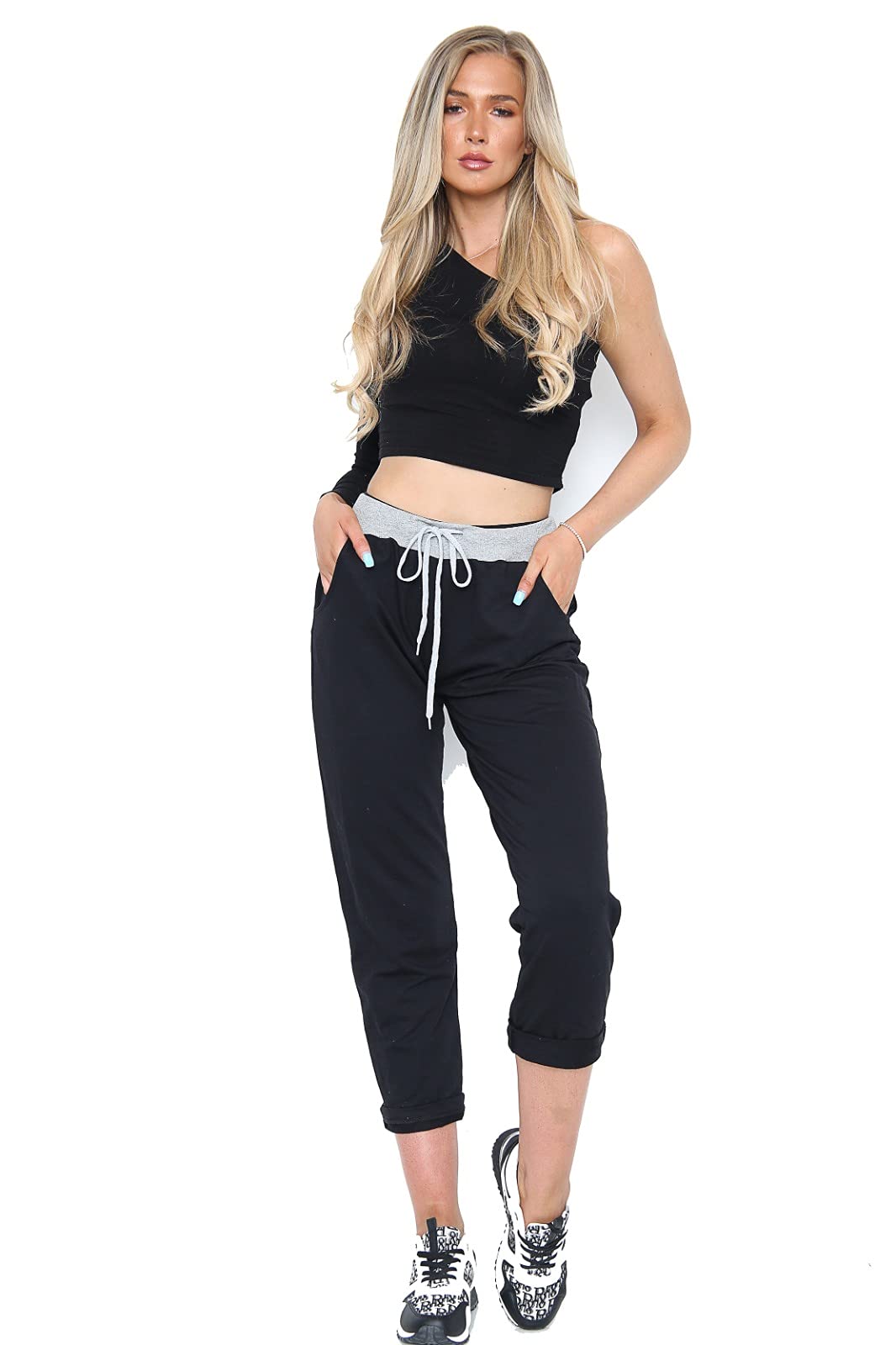 H&FWomen’s Denim Jogger Sweatpants Ribbed Waistband Trousers Ladies Causal Summer Jogger Drawstring Italian Gym Running Pants