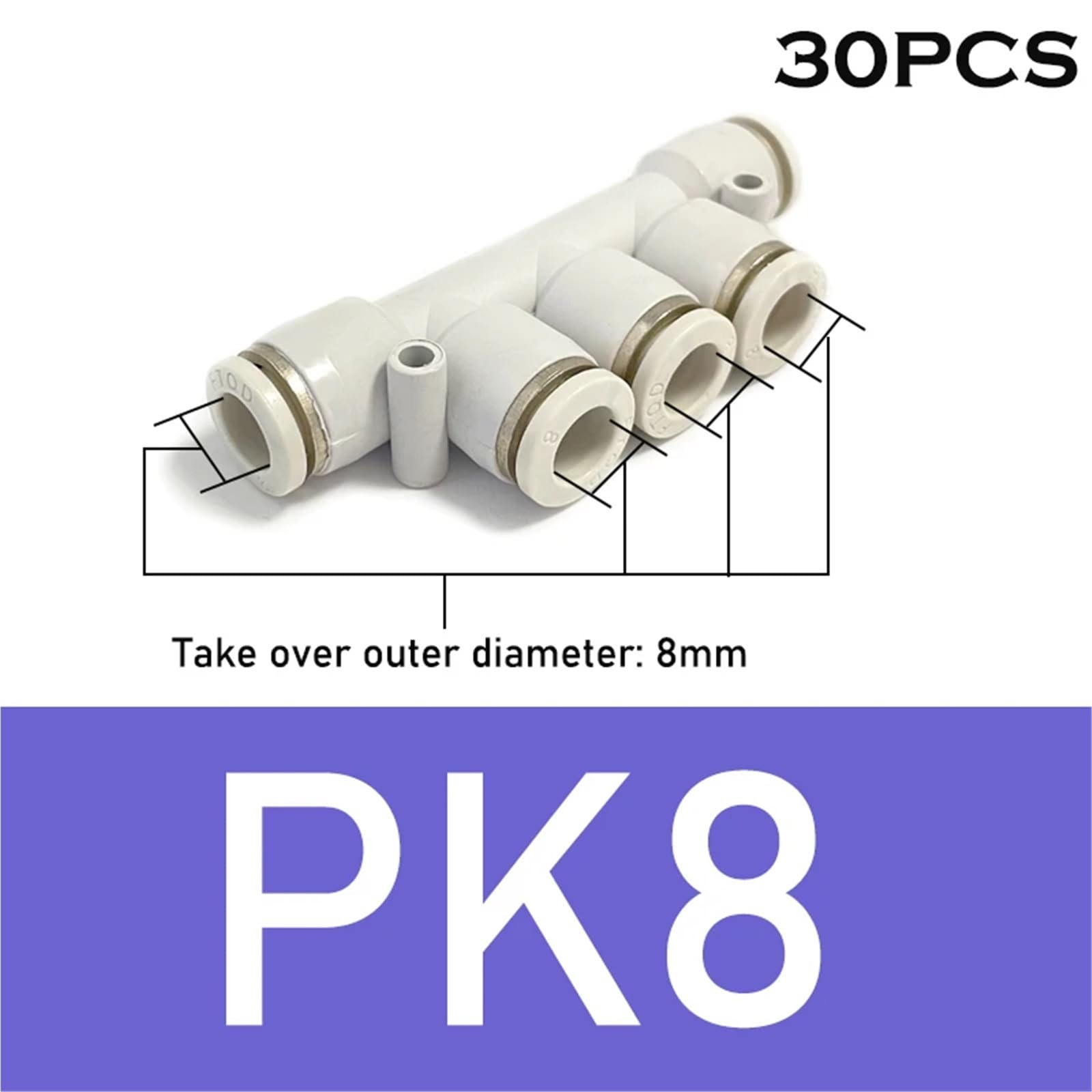 Conector rápido neumático blanco de 30 piezas, accesorios de tubo de plástico reutilizables de 5 vías