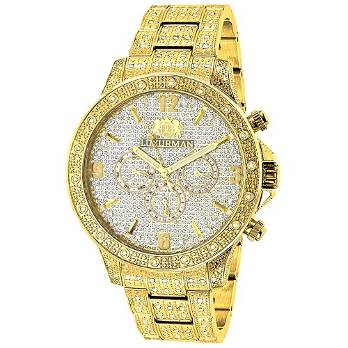 Luxurman Iced Out Mens Diamond Liberty Watch 1.25Ct Yellow Gold Plated #TOP4