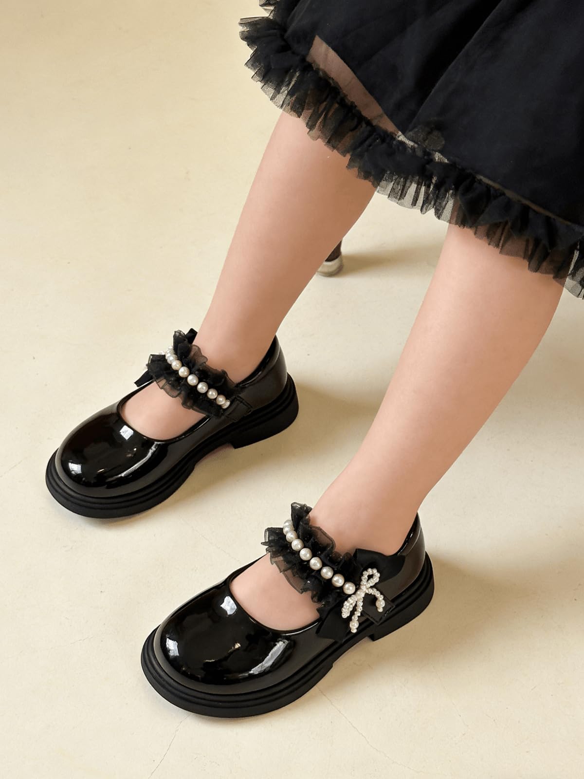 Haloumoning Mary Jane Mädchen-Schuhe, Perlenriemen, Ballerinas, Blumenmädchen, Hochzeit, Party, Pumps