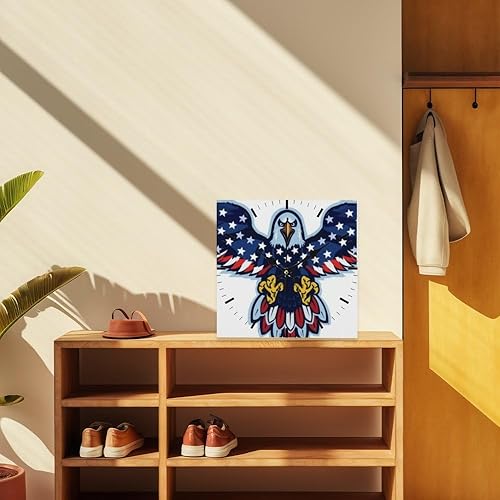 Miniatura 7 de American- Themed Eagle with Us Flag Wings Small Clock Clocks for Bedroom Square Clock Hanging Wall Clocks Battery Operated Garage for Kitchen