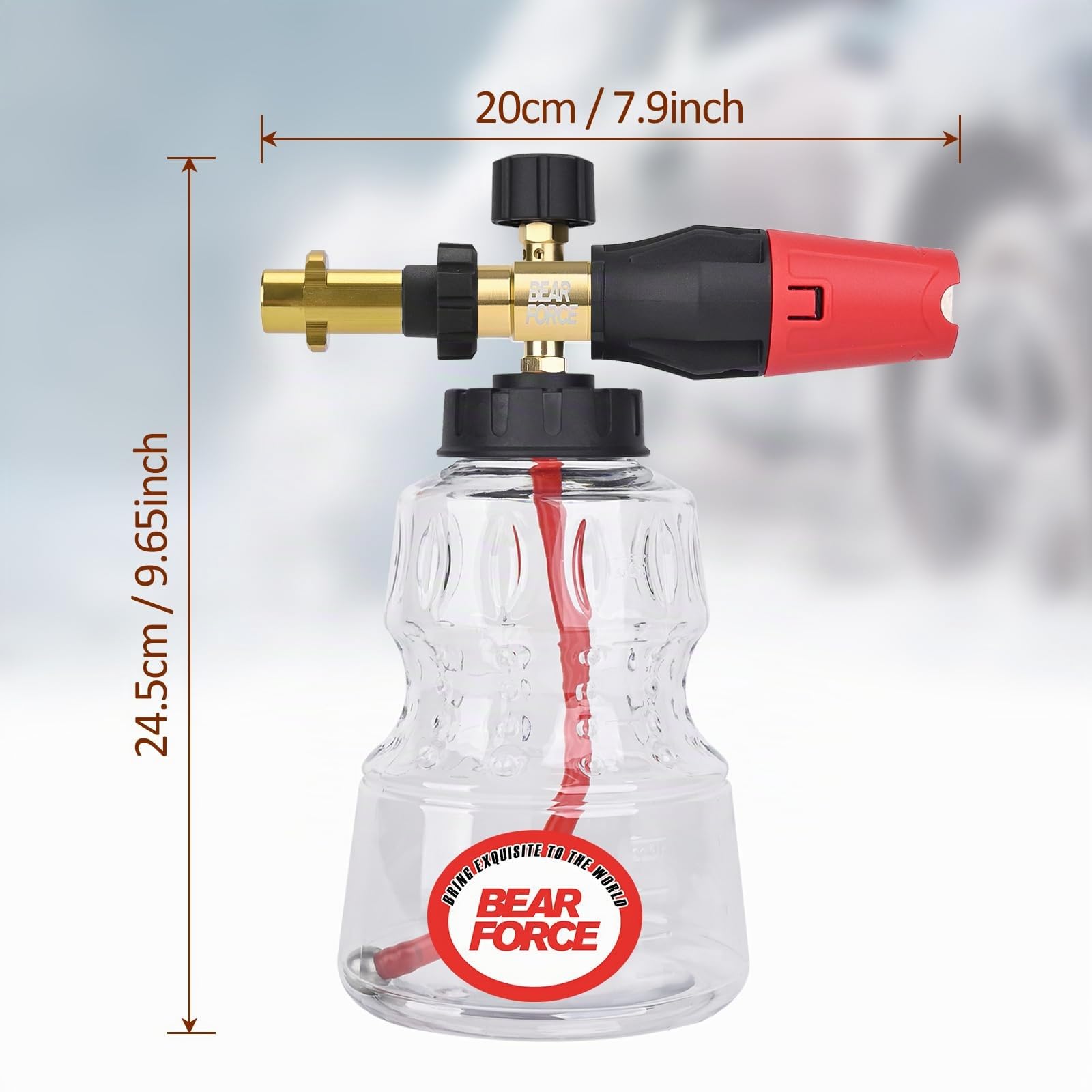 BEAR FORCE Lance à mousse pour nettoyeur haute pression compatible avec Karcher K2, K3, K4, K5, K6, K7, livrée avec buse à orifice de 1,25 mm et 1,10 mm, mousse épaisse réglable à 360°, lavage de