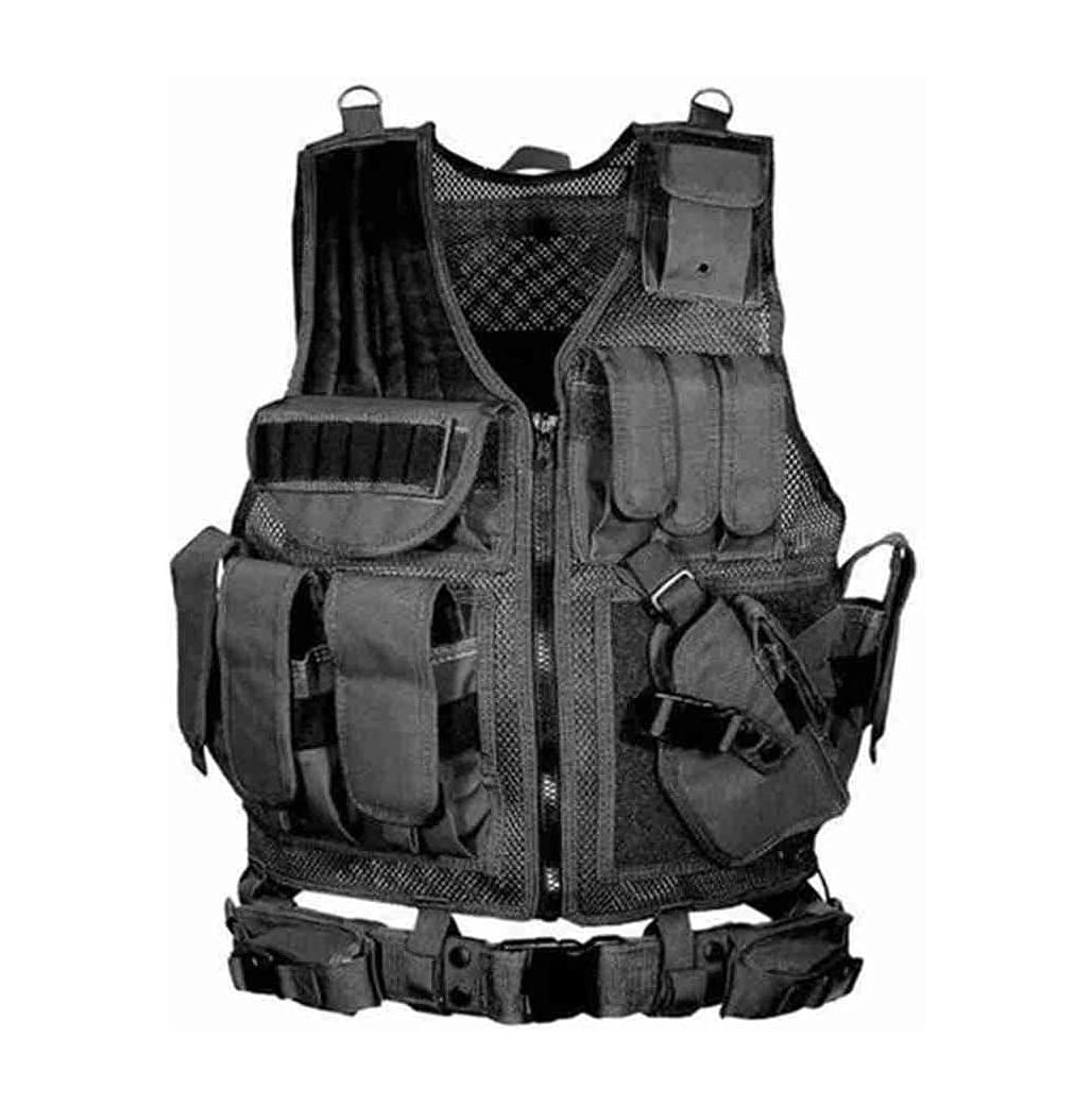 NC Veste tactique pour fusil d'air comprimé et paintball, pour le plein air et la chasse, réglable, légère et respirante, veste d'entraînement au combat, Noir, 36