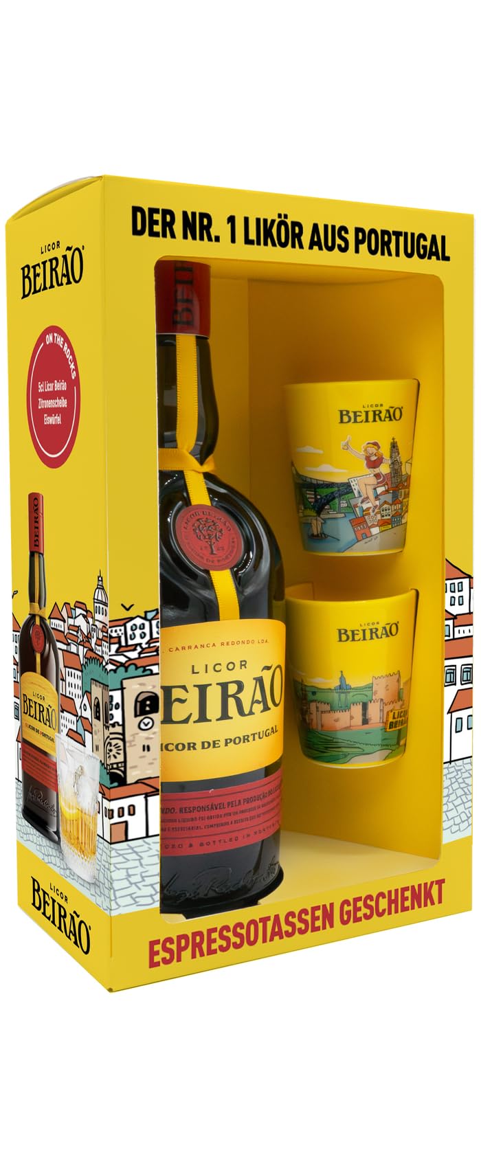 Licor Beirão Geschenkset – Nr. 1 Likör aus Portugal – mit 2 Espressotassen gratis – 0.7L – 22 Prozent Volumen