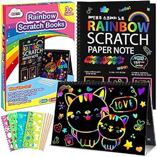 ZMLM Scratch Paper Art-Crafts Notebook: 2 Pack Bulk Rainbow Magic Paper Supplies Toys for 3 4 5 6 7 8 9 10 Years Old Girls Kids Favors Gifts for Birthday Halloween Christmas Party Game