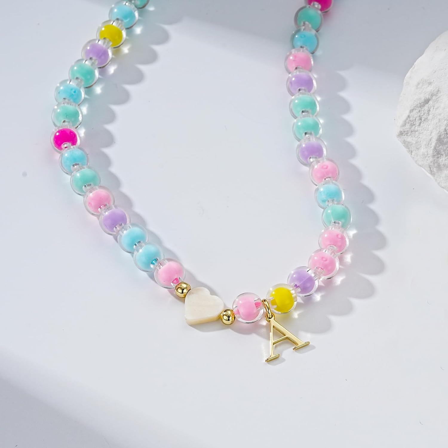 Colorful Beaded A-Z Initial Letter Necklaces, 14K Gold Plated Lightweight Birthday Gifts Trendy Stuff for Her Jewelry 17 + 3 Inches - Image 3