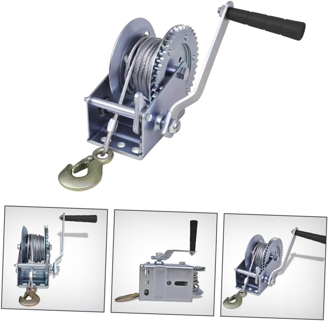 PRETYZOOM Hand Winch with 10m Steel Wire Rope 3500lbs Load Capacity for Car and Boat Trailer Towing, Manual Crank Cable Winch for Vehicle Hauling and Outdoor Overlanding