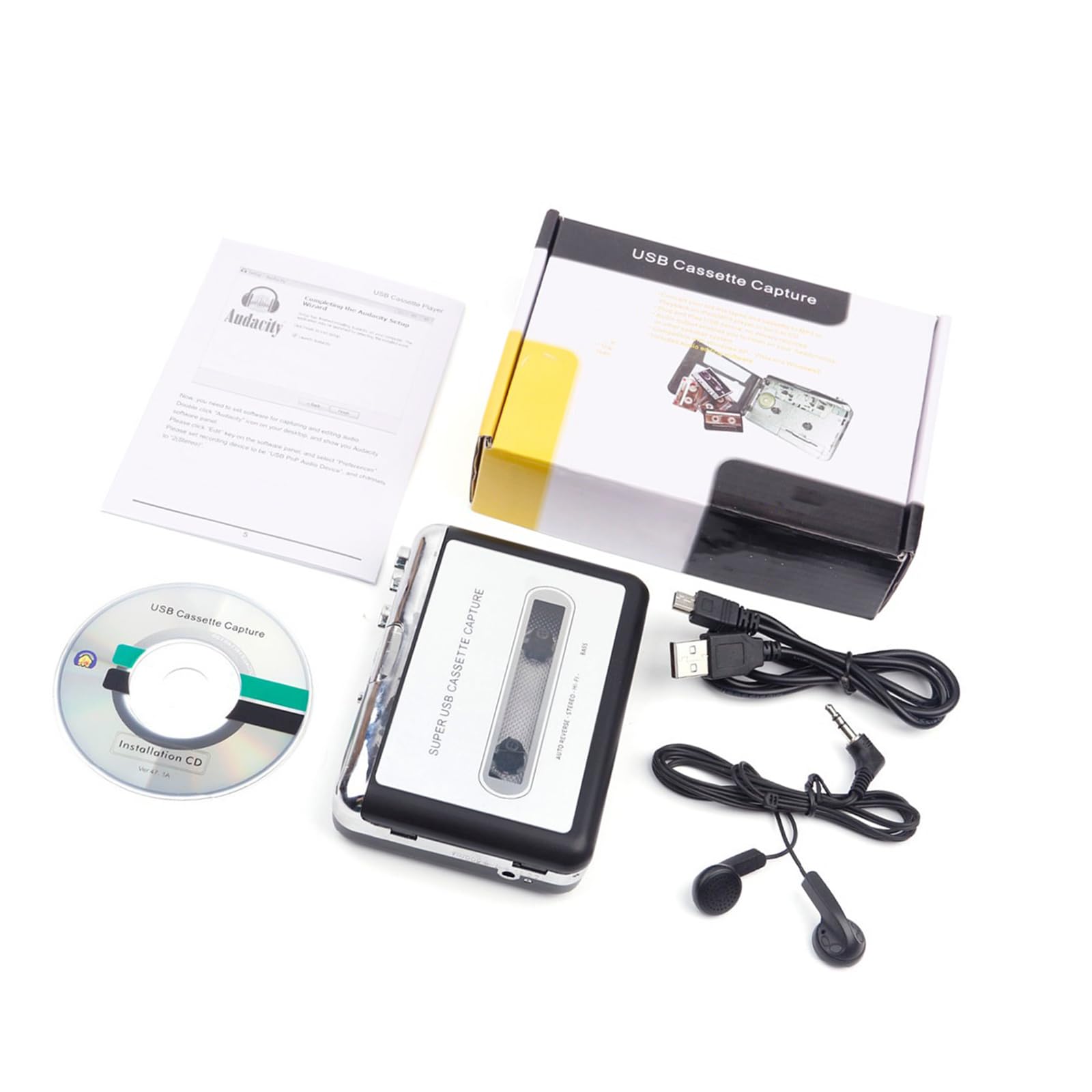 Numériseur de cassettes portable USB analogique vers MP3, aucun logiciel nécessaire pour lecteur de cassette USB de voyage