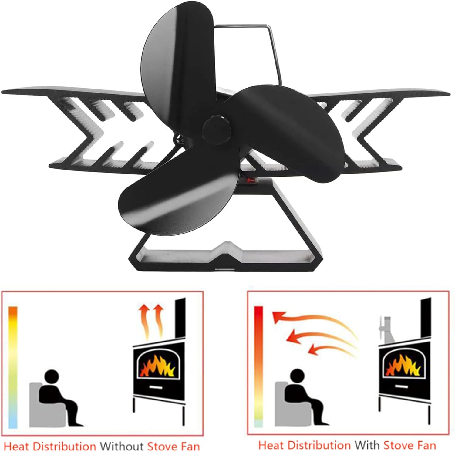 3-Blade Heat Powered Wood Stove Fan, Non-Electric Thermal Fireplace Fan, for Wood Burning Fireplaces Pellet Stoves, Indoor Use for Living Room Bedroom