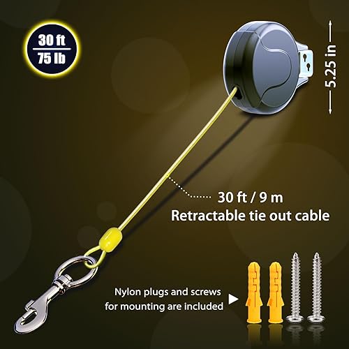 Miniatura 5 de Cable retráctil para atar perros de 30 pies - Giratorio de 180 y diseño sin enredos de 360, perfecto para patio, picnic y campamento, cable de acero