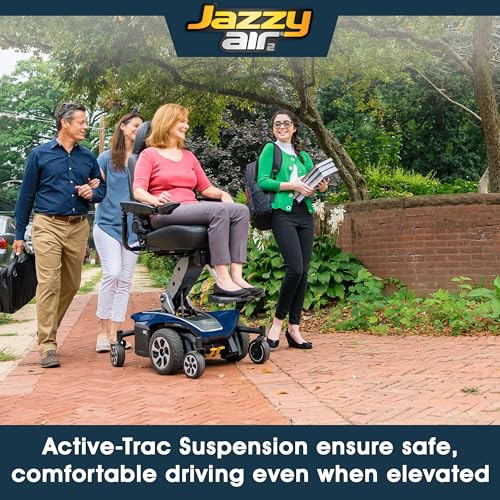 Pride Mobility Jazzy Air 2 Power Wheelchair + Mobility Yours Accessories, Includes Setup and Instruction, Electric Wheelchair for Adults with Elevating Seat, 15 Miles per Charge, LED Lights, Warranty