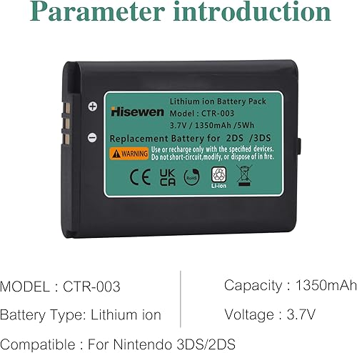 Miniatura 2 de Hisewen Paquete de 2 baterías CTR-003 de 1350 mAh 3DS para Nintendo 2015 Old 3DS, 2DS XL, consola de juegos 2DS