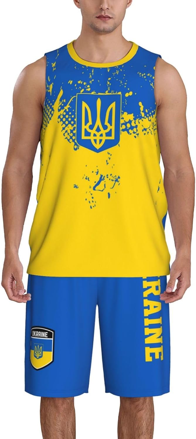 Ukraine Flag Grain Basketball Jersey Uniform Suit for Men Adults Training Athletic Set