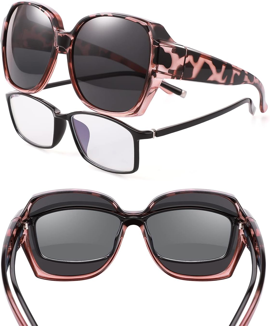Polarized Fit Over Glasses Sunglasses For Women Men, Trendy Square Sunglasses Over Glasses UV Protection
