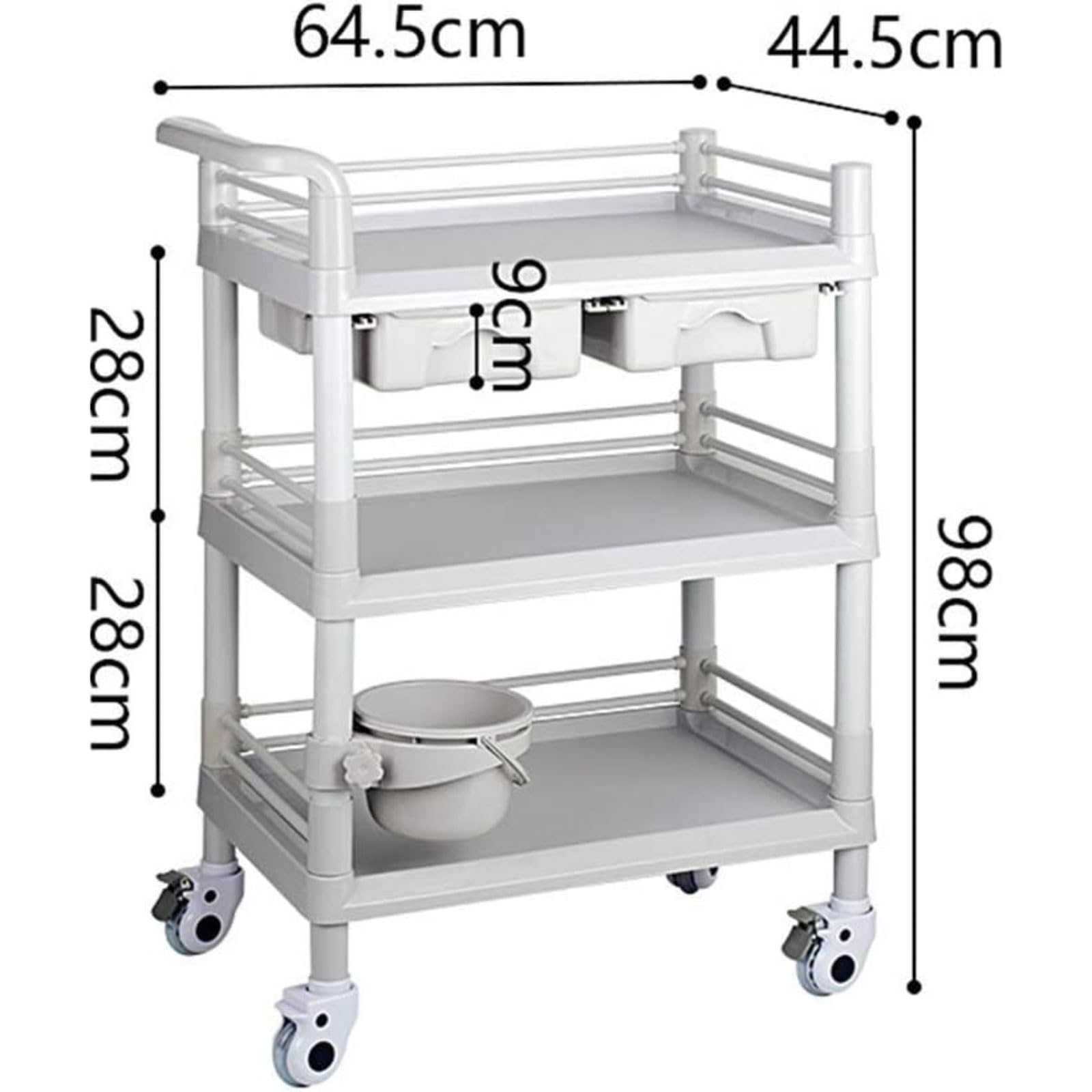 Carrelli mobili con 2 cassetti Carrello per salone su ruote Carrello di bellezza con vassoio grande per parrucchiere Colorazione dei capelli
