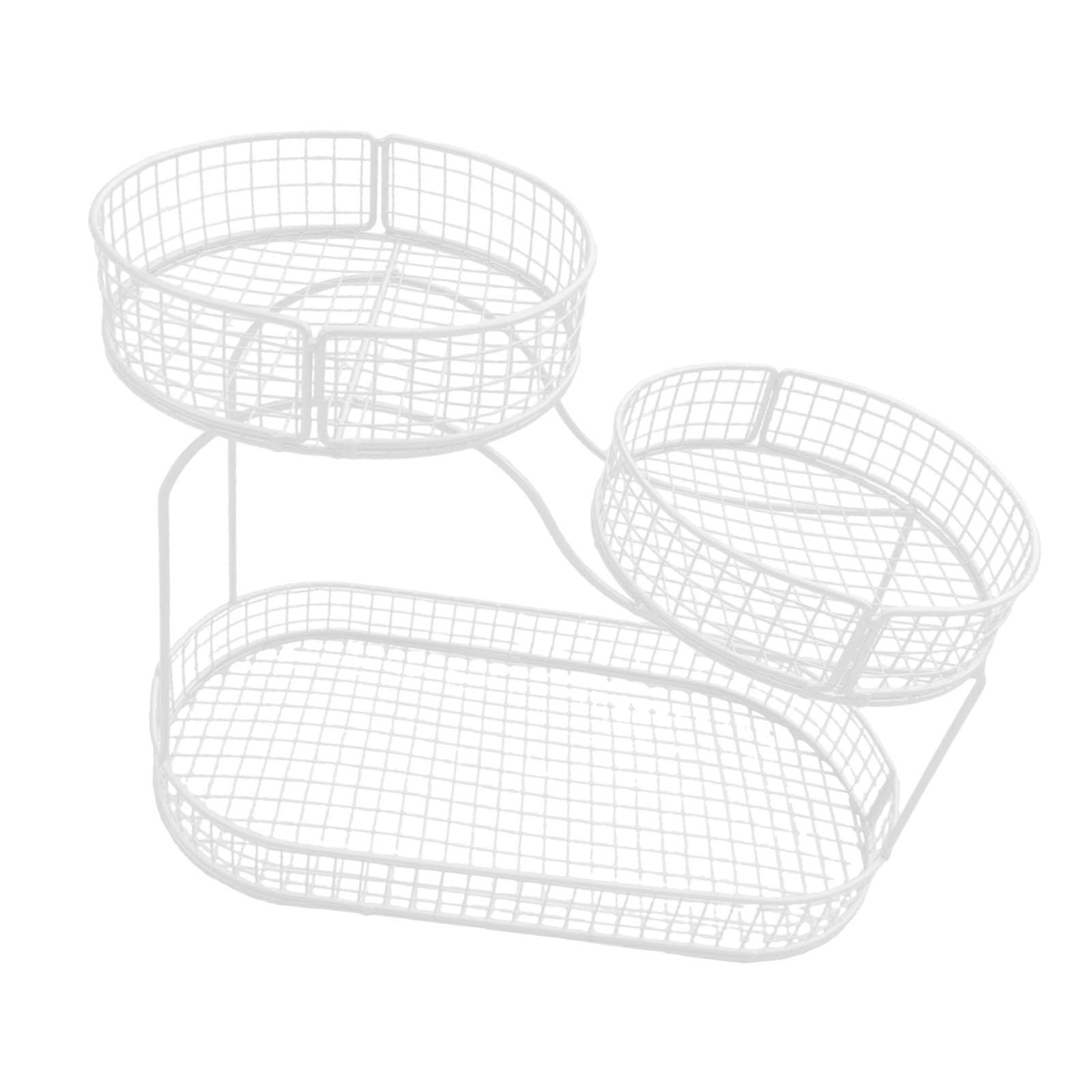 HouseVibe Metal Fruit Basket Bowl for Kitchen Countertop, Wire Produce Holder for Fruits & Vegetables, Multipurpose Storage Stand with Acacia Wood Base- White a