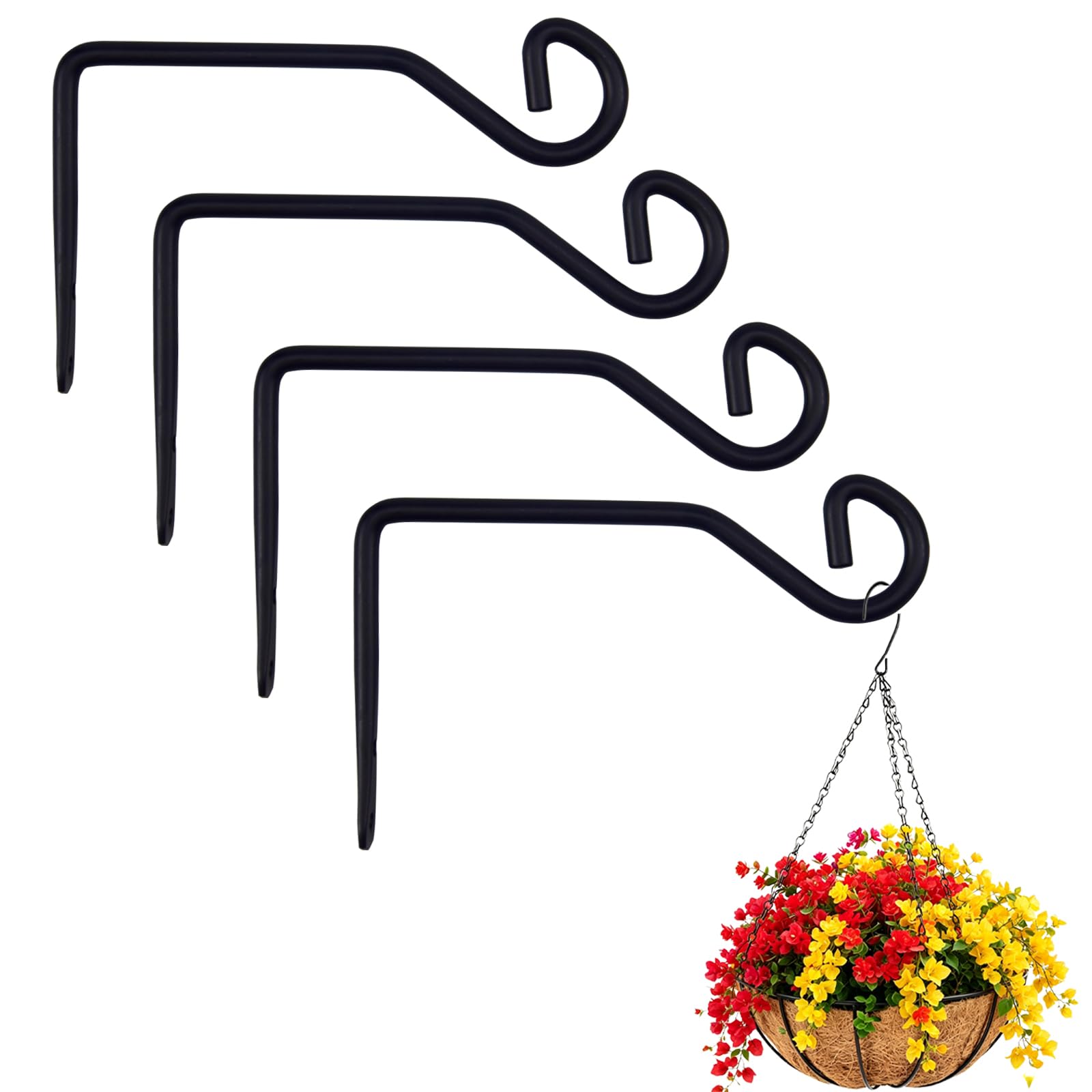 Zuryiul Metal Plant Hanger for Wall, Decorative Plant Hooks for Hanging Plants Indoor Outdoor, Wall Plant Holder for Hanging Planters, Lanterns (Black, 6 in-Curved Hook)