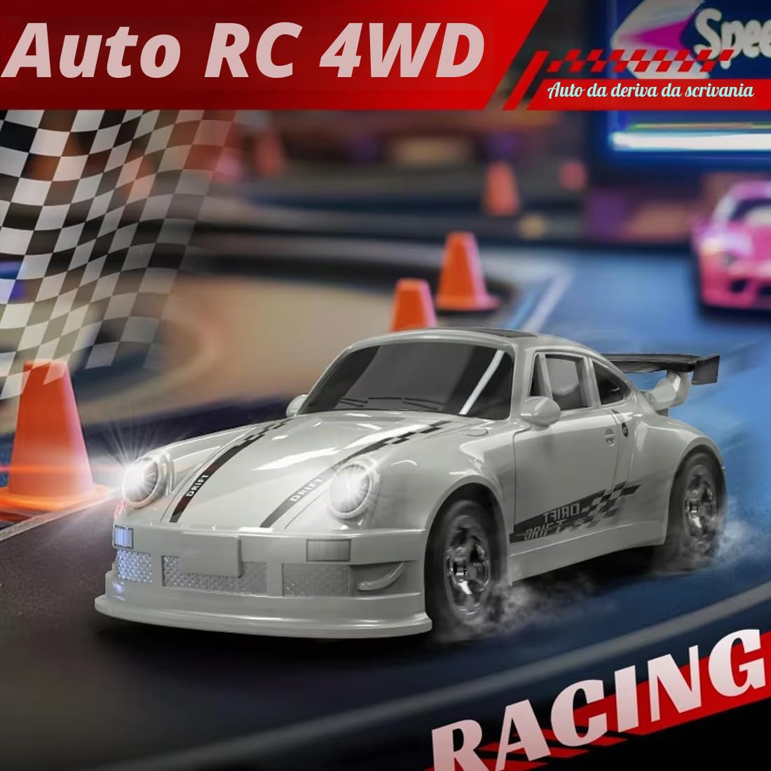 1:64 Mini RC Drift Car, auto radiocomandata da 2,4 GHz, 4 WD, con faro LED, auto giocattolo, desktop RC per adulti