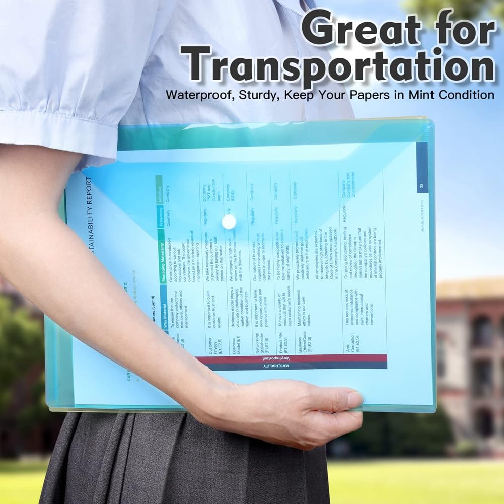 Paquete de 24 Sobres de PláStico con A PresióN, Carpetas de PláStico para Documentos, Carpetas de Sobres Transparentes A4, Bolsas para Archivos