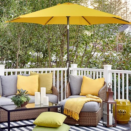 Image of Blissun 7.5 ft Patio Umbrella, Yard Umbrella, Outdoor Market Umbrella with Push Button Tilt Crank, Yellow