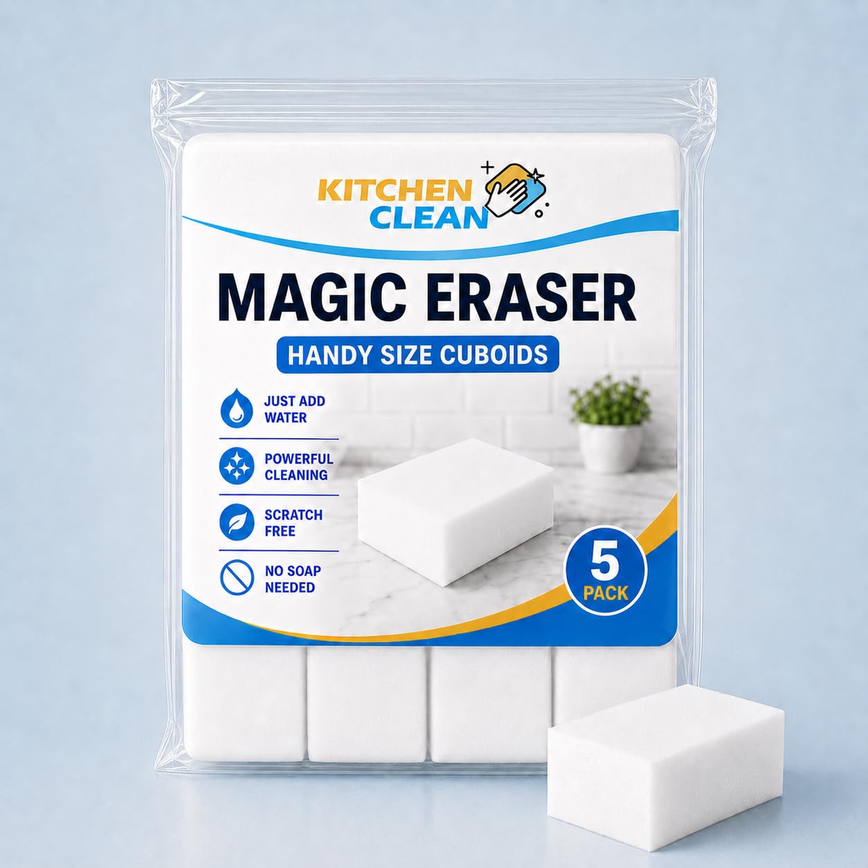 Kitchen Clean ™ Magic Eraser Cuboids | Chemical Free Multipurpose Nano-tech Magic Sponge | Switch Boards Taps Wall Stain Remover Glass Shoes Sneakers Cleaning Sponge Cut Cuboids (Pack of 5 Cuboids)-image-1