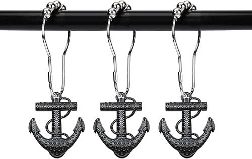 Miniatura 9 de Juego de 12 ganchos decorativos para cortina de ducha con ancla, para el hogar, baño, náutico, océano, barco, vela, playa tropical, isla costera,