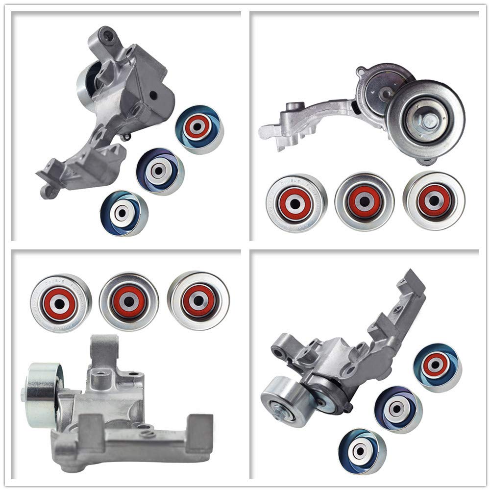 Drive Belt Tensioner & 3 Pulley Fit for Toyota 4runner 03-09 FJ Cruiser 07-09 Tacoma 05-15 Tundra 05-11 4.0 V6 1T132P111P30 1660331040 1660431020