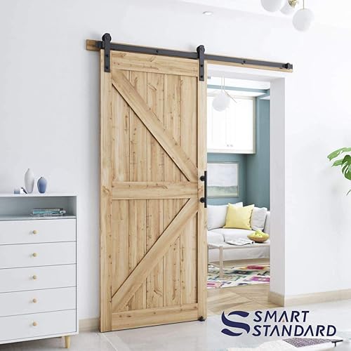 Vista 34 de SMARTSTANDARD Kit de herrajes para puerta corrediza de granero resistente de 7.5 pies, color negro