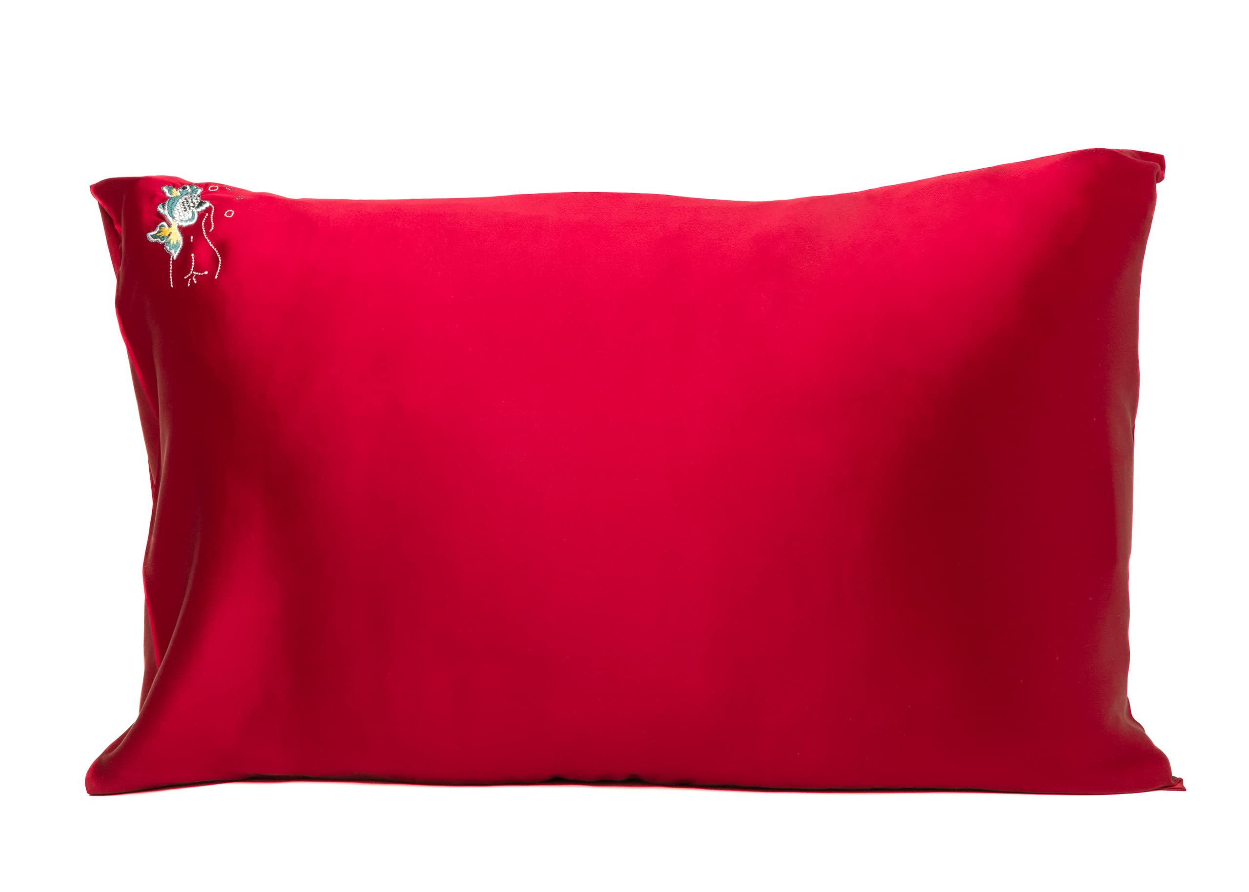 Taie d'oreiller en soie Lady Fish Rouge protège peau sensible contre acné et rides