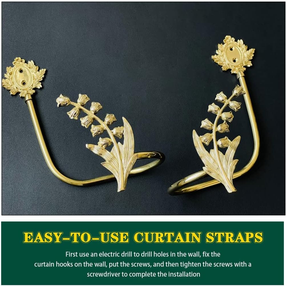 Curtain Holdbacks Lily of The Valley Curtain Holdbacks, Brass Curtain Tiebacks, Vintage Curtain Decoration, Villa Curtain Fasteners/Gold/Right