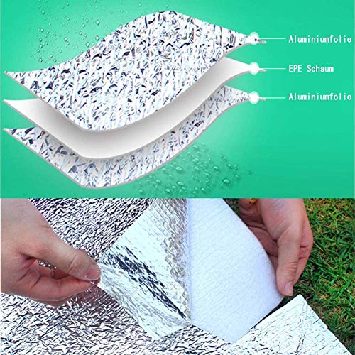 Alu Isomatte Schaummatten Schlafmatte für Camping Isoliermatte Isolierdecke Faltbare Zeltmatte Bodenmatte Thermomatte Matte aus Aluminiumfolie (200 x 150 cm) Silber