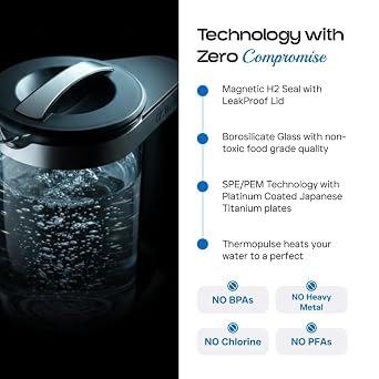 HydroPitcher | 68 Oz Hydrogen Water Pitcher - BPA Free Rich Hydrogen Water Generator - Electrolysis Jug with SPE/PEM Technology Hydrogen Water Machine | Chlorine Free Large Hydrogen Water Bottle