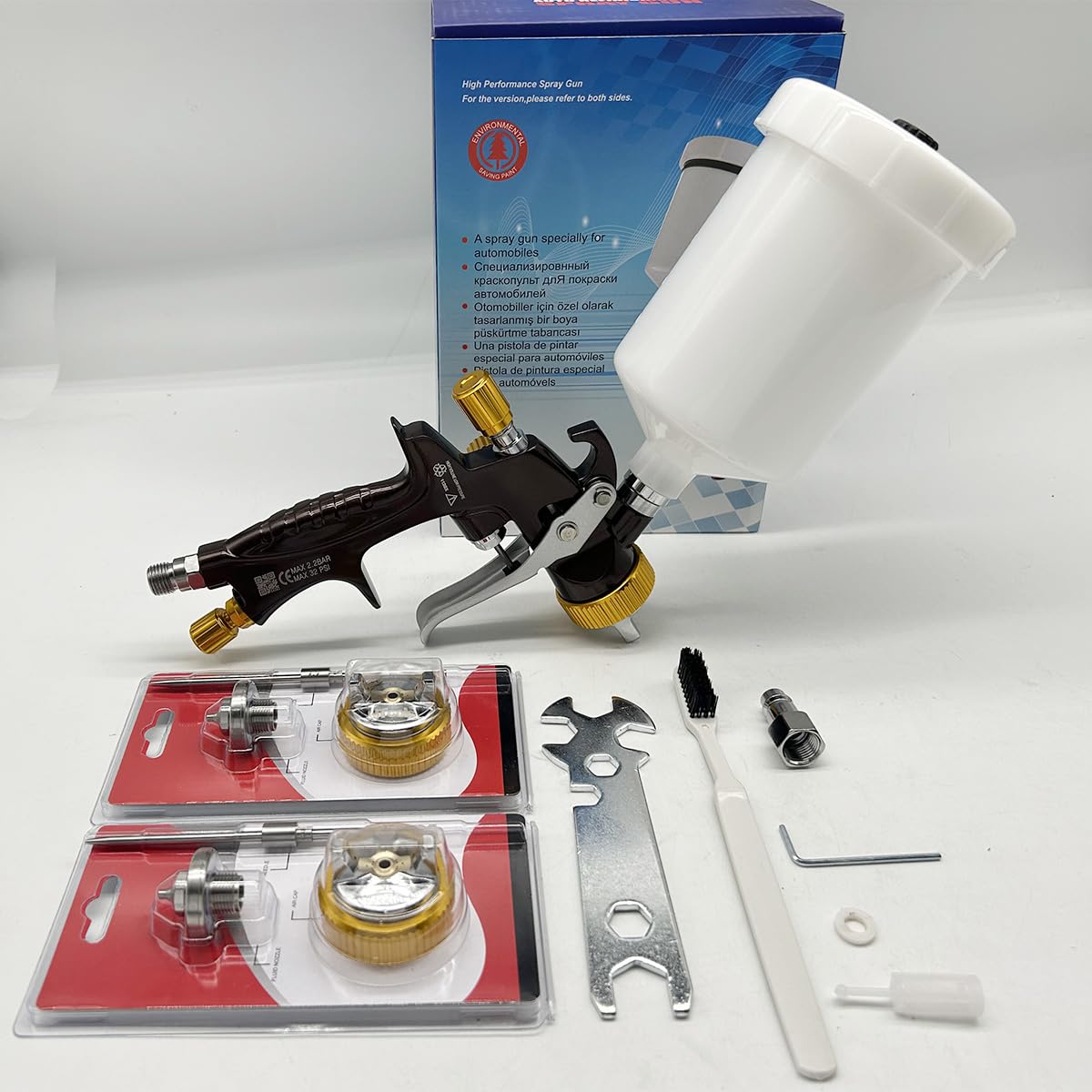 HVLP - Pistola a spruzzo, 1,3 mm, 1,5 mm, 1,7 mm, ugello in acciaio inox, capacità 600 ml, spruzzatore professionale per vernice a gravità, per primer e vernici (1,4 mm, 1,7 mm, 2,0 mm)