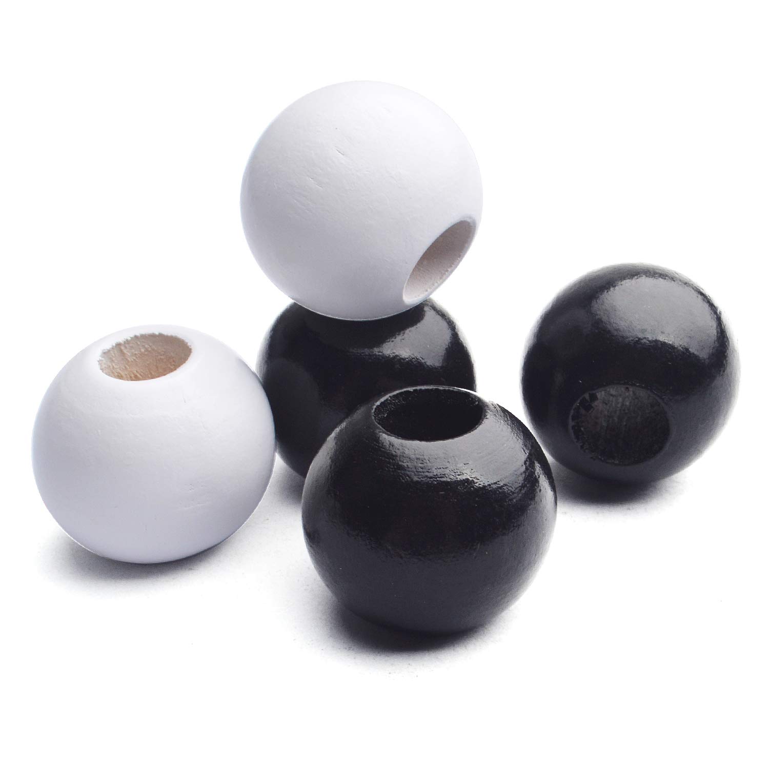 100 Perles Rondes En Bois Blanc 25 Mm - Grand Trou De 5,5 Mm | Pour Bijoux & Déco