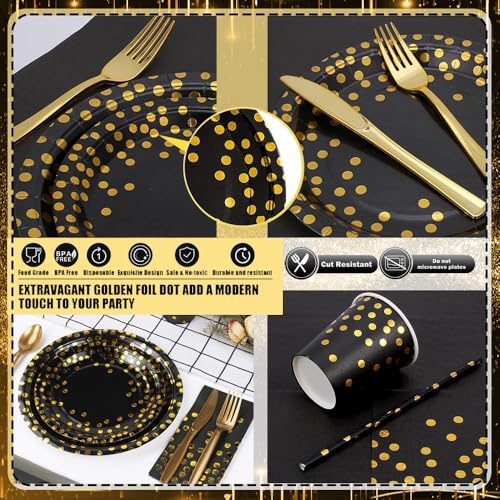 Kit de decoración de fiesta dorada y negra con 50% de descuento