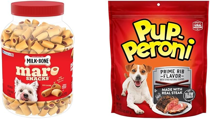 Milk-Bone MaroSnacks Beef 40 Ounce + Pup-Peroni Original Prime Rib Flavor 22.5 Ounce Dog Treats Bundle
