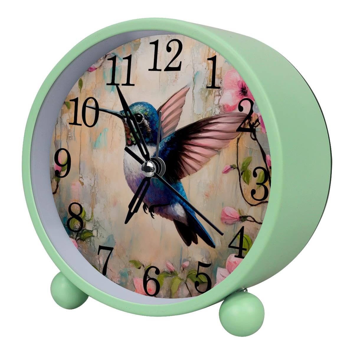Alarm Clock Hummingbird Flower, Silent Non-Ticking with Night Light