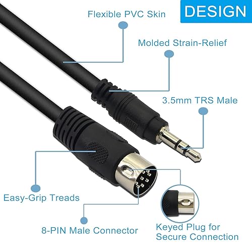 Miniatura 5 de Cable DIN de 8 pines a 0.138 in, conectores DIN de 8 pines macho a conector TRS macho de 0.138 in, cable convertidor de enchufe estéreo para cable