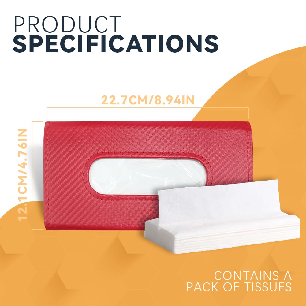 ASUBHA Car Tissue Holder, Sun Visor Organizer, Rectangular Sun Visor Napkin, Visor Accessories Car Napkin Holder Universal for Cars, SUVs, Trucks (red)