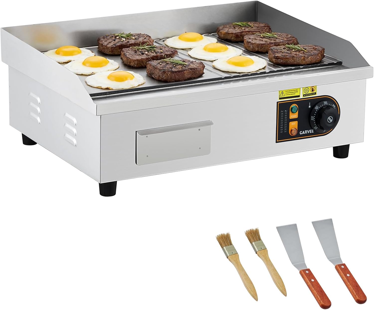 22 Inch Commercial Electric Griddle - 1700W Stainless Steel Half-Flat Half-Grooved Countertop Grill with Adjustable Dual Temperature Control, Non-Stick Large Cooking Surface, Removable