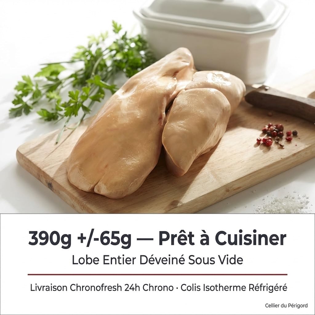 Lobe de foie gras de canard cru déveiné 390g +/-65g