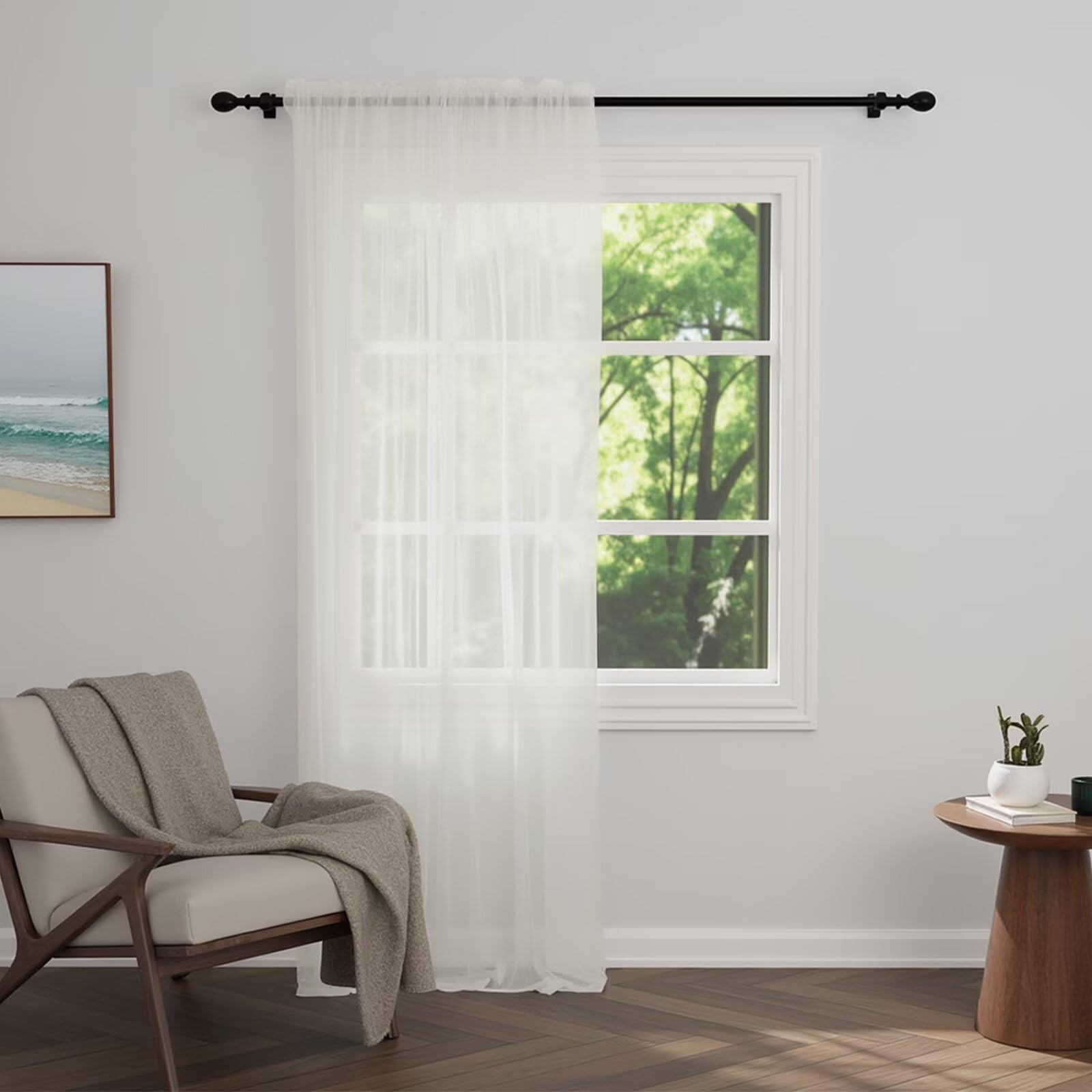 Zdada Net Curtains for Windows 108 Drop, Beige Slot Top Voile Curtains, Semi Transparent Sheer Curtain Net Curtain Panel for Living Room Kitcken W60xL108 Inch,1 Panel — image 1